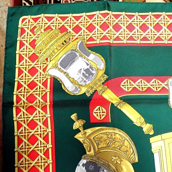 Authentic RARE! Hermes Feux De Route Vintage 90cm Green Red Silk Scarf - Picture 2 of 9